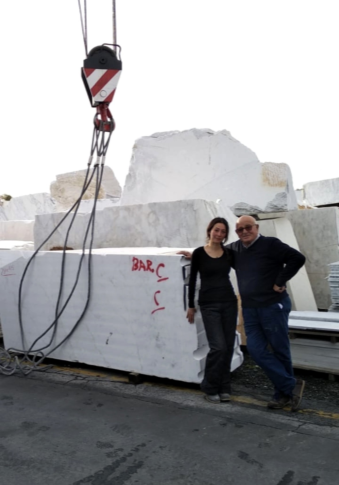 Yoko Kubrick selecting a marble block in Pietrasanta