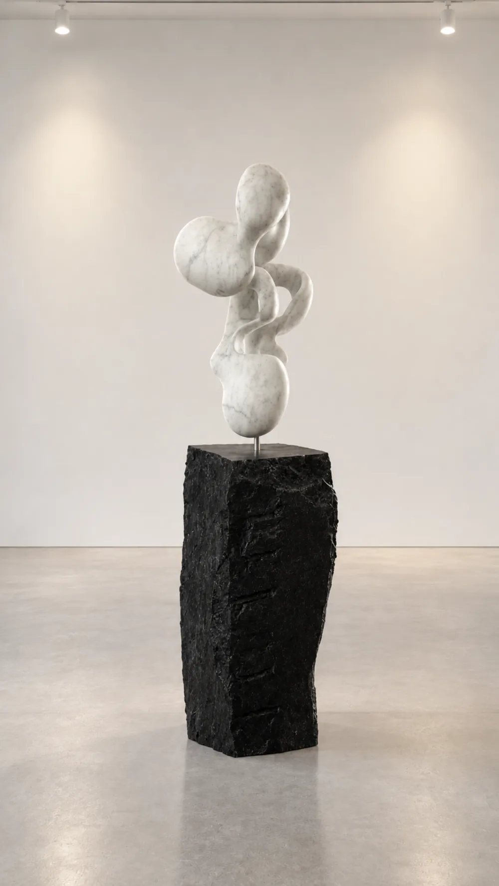 Cloud Atlas, an abstract sculpture by Yoko Kubrick, on a granite base, side view.