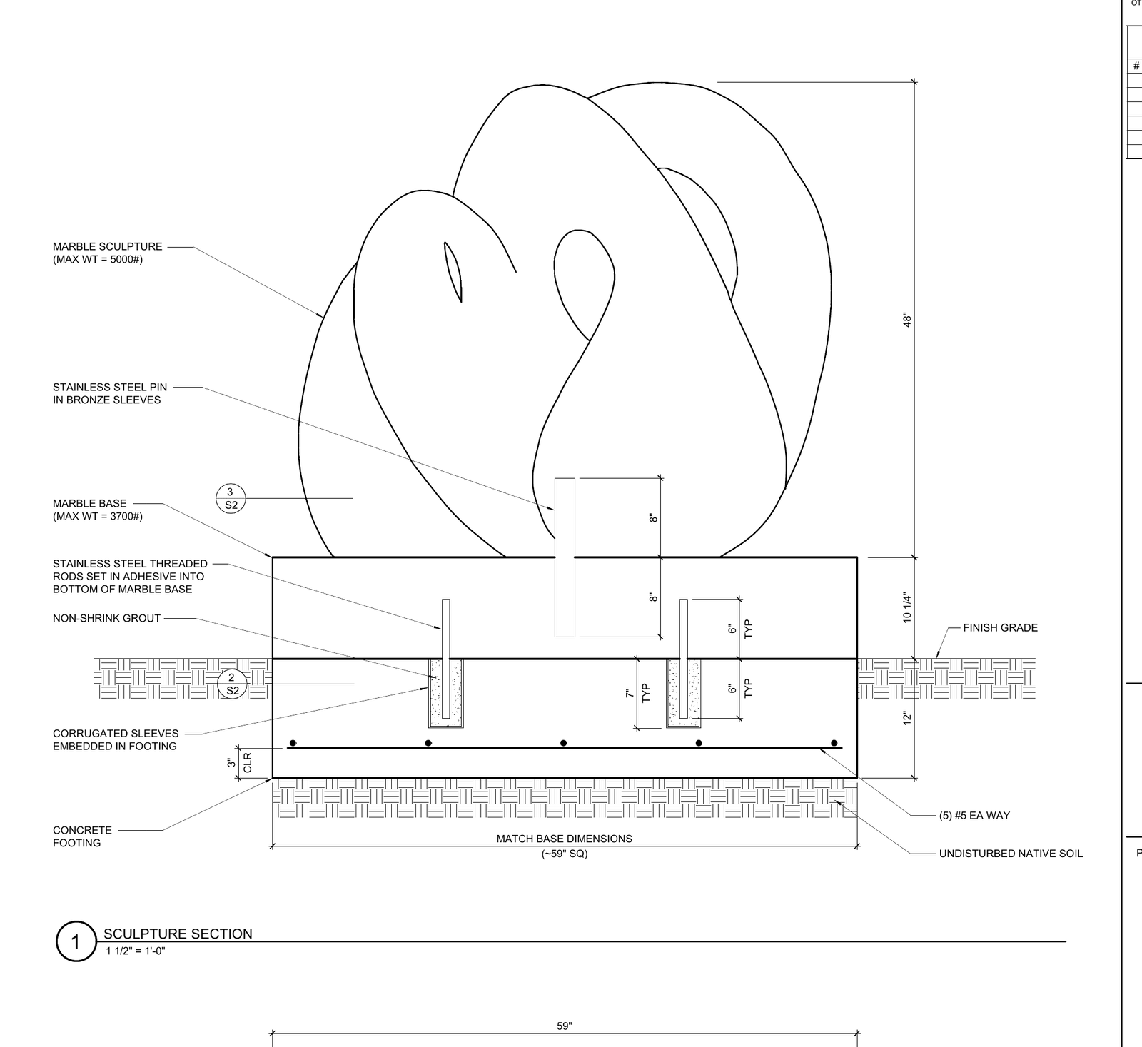 Structural engineering drawing for the Tides installation at the University of San Francisco