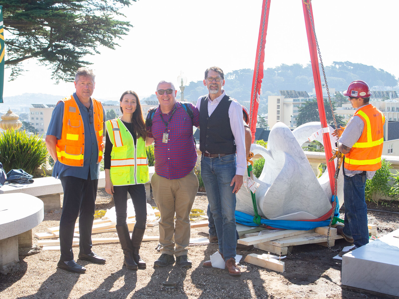 The installation team gathered beside Tides during its University of San Francisco project