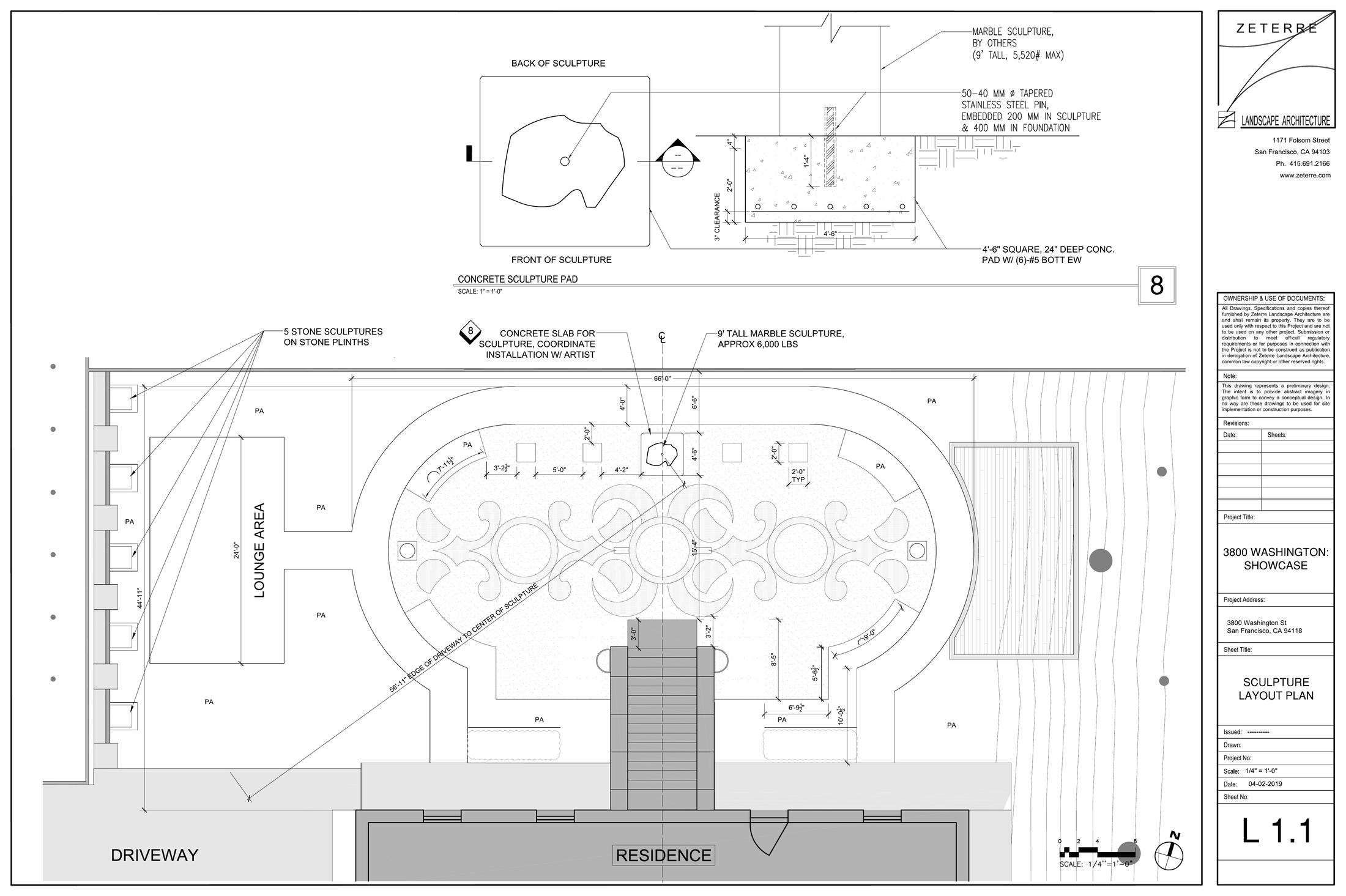 Sculpture installation and site-coordination plan for the Le Petit Trianon garden
