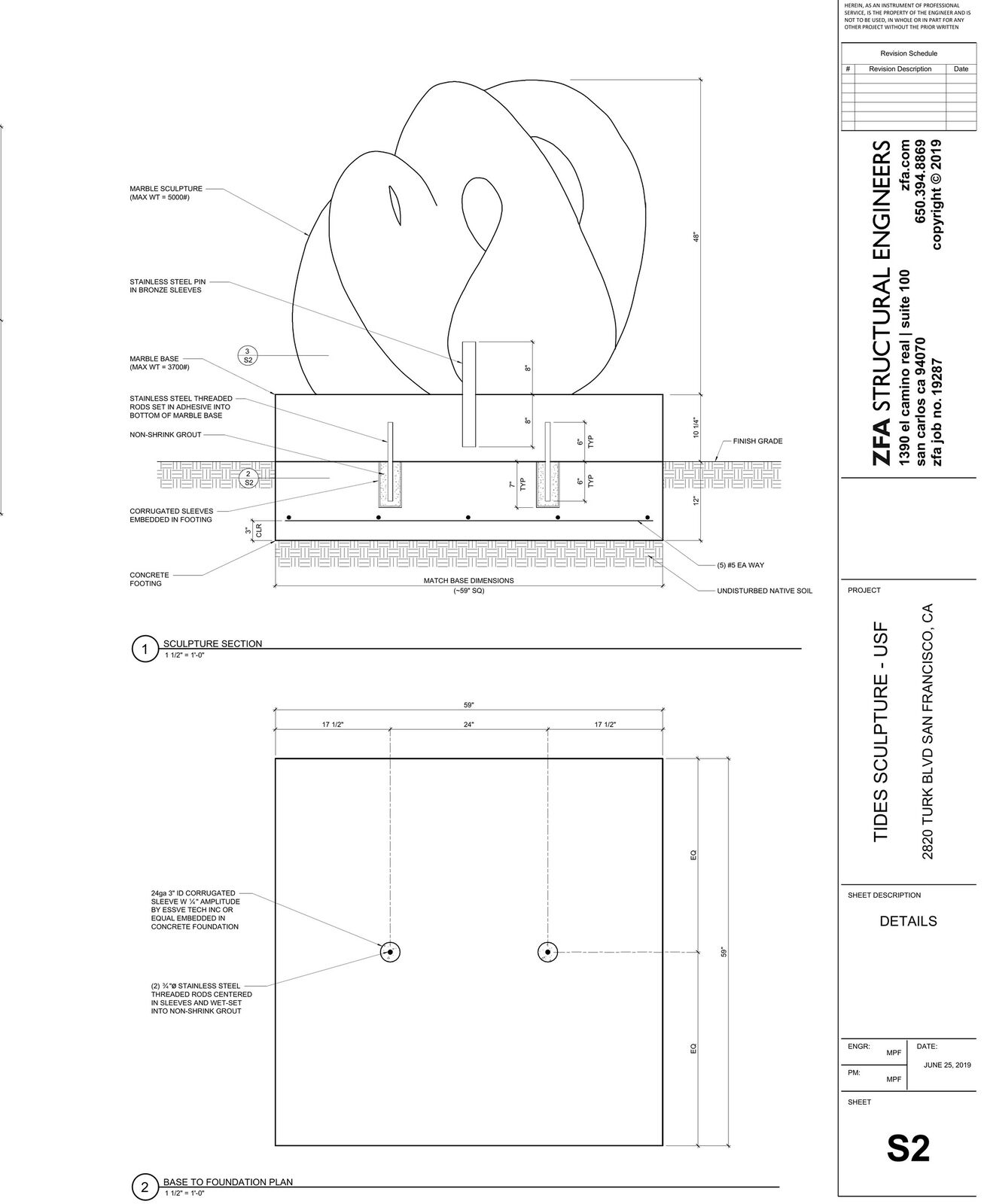 Structural engineering sheet showing the foundation detail for Tides at the University of San Francisco